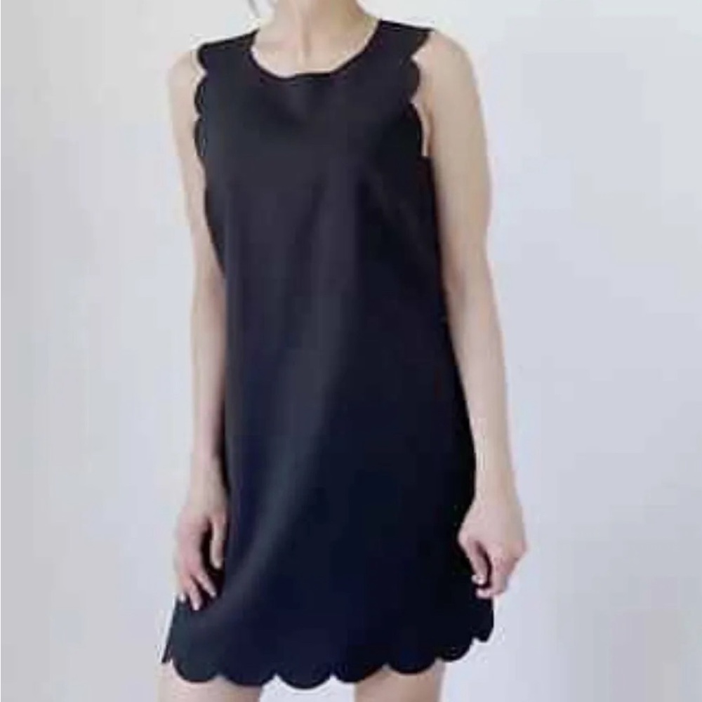 Black J. Crew scalloped edge scuba dress